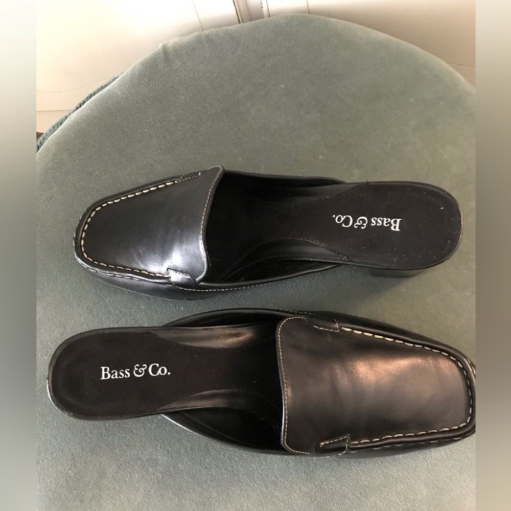 Bass & Co Cecile Loafer Block Heel Slide Loafers Black Leather 6.5 EUC - Picture 3 of 6